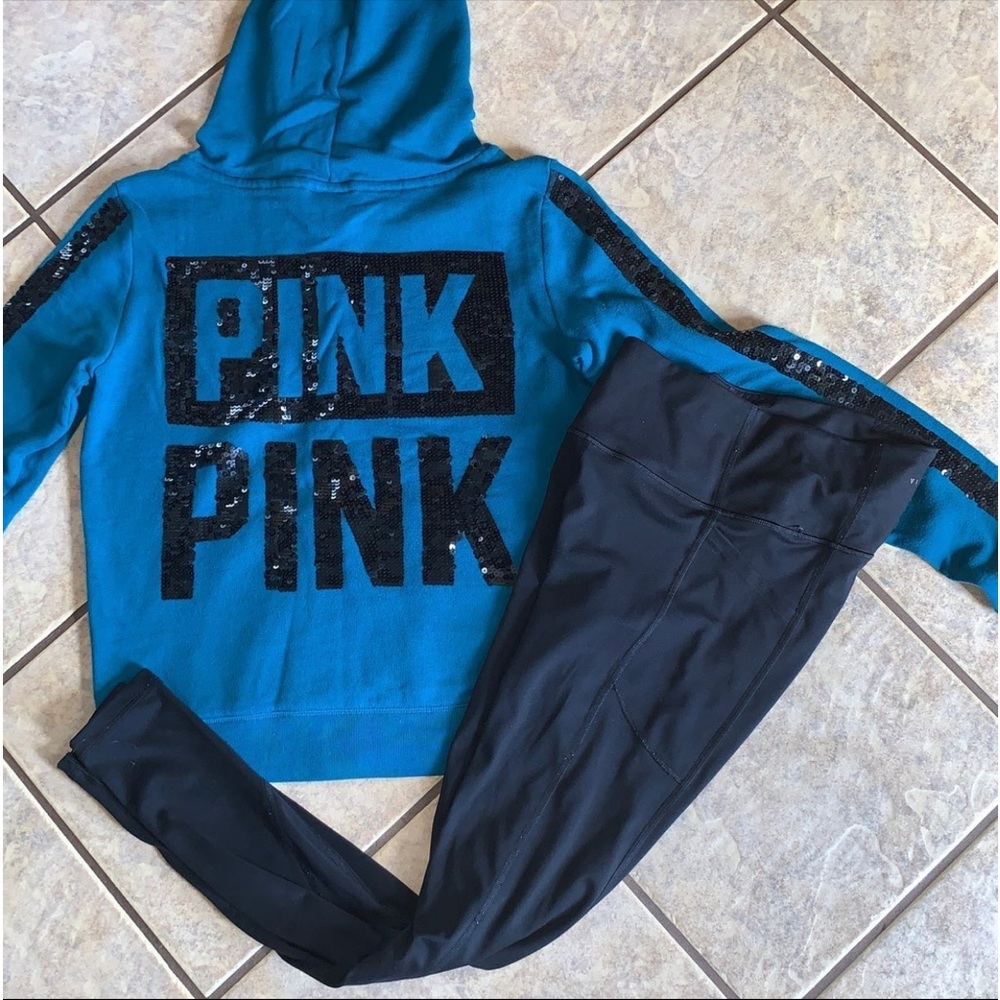 Vs PINK front zip hoodie & pocket leggings womens complete outfit set